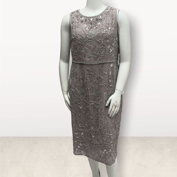 Mac Duggal Lilac Beaded Sleeveless Sheath Dress - Picture 1 of 7